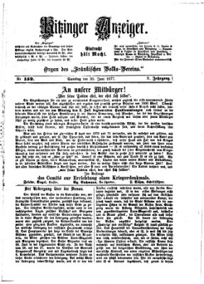 Kitzinger Anzeiger Samstag 30. Juni 1877