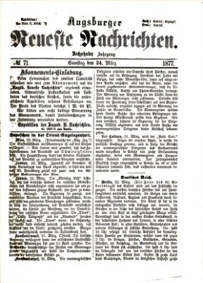 Augsburger neueste Nachrichten Samstag 24. März 1877