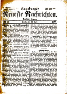 Augsburger neueste Nachrichten Samstag 21. April 1877