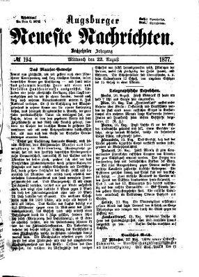 Augsburger neueste Nachrichten Mittwoch 22. August 1877