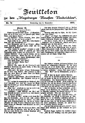 Augsburger neueste Nachrichten. Feuilleton zu den Augsburger neuesten Nachrichten (Augsburger neueste Nachrichten) Donnerstag 6. September 1877