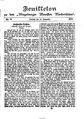 Augsburger neueste Nachrichten. Feuilleton zu den Augsburger neuesten Nachrichten (Augsburger neueste Nachrichten) Sonntag 16. September 1877