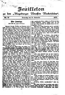 Augsburger neueste Nachrichten. Feuilleton zu den Augsburger neuesten Nachrichten (Augsburger neueste Nachrichten) Donnerstag 20. September 1877