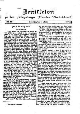 Augsburger neueste Nachrichten. Feuilleton zu den Augsburger neuesten Nachrichten (Augsburger neueste Nachrichten) Donnerstag 4. Oktober 1877