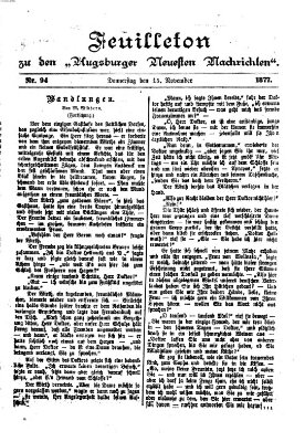 Augsburger neueste Nachrichten. Feuilleton zu den Augsburger neuesten Nachrichten (Augsburger neueste Nachrichten) Donnerstag 15. November 1877