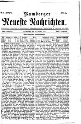 Bamberger neueste Nachrichten Samstag 10. Februar 1877