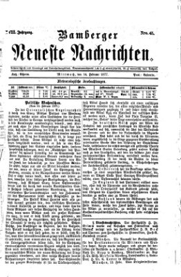 Bamberger neueste Nachrichten Mittwoch 14. Februar 1877