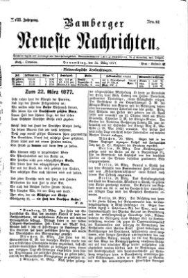 Bamberger neueste Nachrichten Donnerstag 22. März 1877