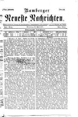 Bamberger neueste Nachrichten Montag 23. April 1877