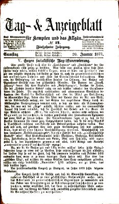 Tag- und Anzeigeblatt für Kempten und das Allgäu Samstag 20. Januar 1877