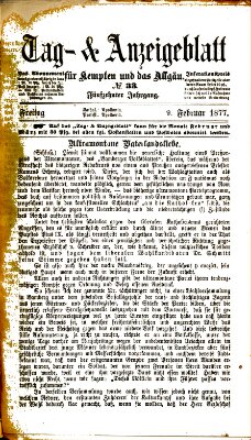 Tag- und Anzeigeblatt für Kempten und das Allgäu Freitag 9. Februar 1877