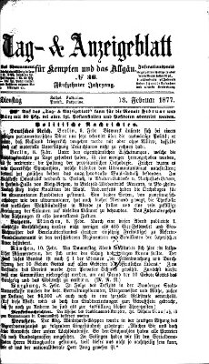 Tag- und Anzeigeblatt für Kempten und das Allgäu Dienstag 13. Februar 1877