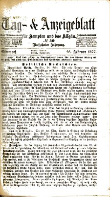 Tag- und Anzeigeblatt für Kempten und das Allgäu Mittwoch 28. Februar 1877