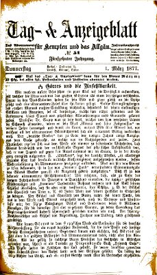 Tag- und Anzeigeblatt für Kempten und das Allgäu Donnerstag 1. März 1877