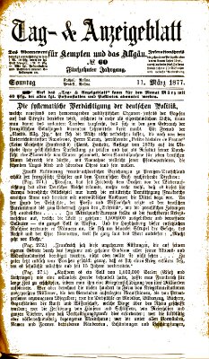 Tag- und Anzeigeblatt für Kempten und das Allgäu Sonntag 11. März 1877