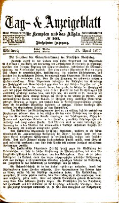 Tag- und Anzeigeblatt für Kempten und das Allgäu Mittwoch 25. April 1877