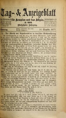 Tag- und Anzeigeblatt für Kempten und das Allgäu Sonntag 16. September 1877