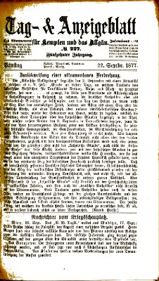 Tag- und Anzeigeblatt für Kempten und das Allgäu Samstag 22. September 1877