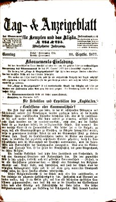 Tag- und Anzeigeblatt für Kempten und das Allgäu Sonntag 30. September 1877