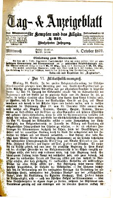 Tag- und Anzeigeblatt für Kempten und das Allgäu Mittwoch 3. Oktober 1877