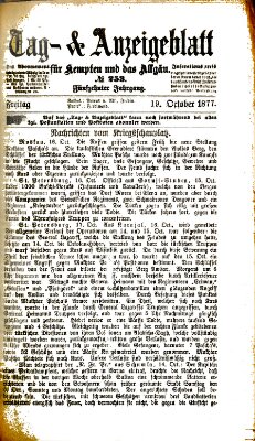 Tag- und Anzeigeblatt für Kempten und das Allgäu Freitag 19. Oktober 1877