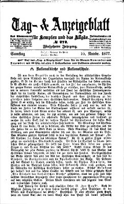 Tag- und Anzeigeblatt für Kempten und das Allgäu Samstag 10. November 1877