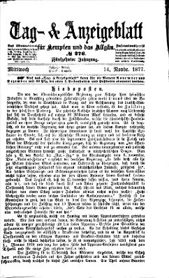 Tag- und Anzeigeblatt für Kempten und das Allgäu Mittwoch 14. November 1877