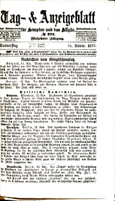 Tag- und Anzeigeblatt für Kempten und das Allgäu Donnerstag 15. November 1877