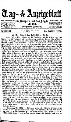 Tag- und Anzeigeblatt für Kempten und das Allgäu Dienstag 20. November 1877