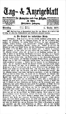 Tag- und Anzeigeblatt für Kempten und das Allgäu Dienstag 4. Dezember 1877