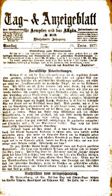 Tag- und Anzeigeblatt für Kempten und das Allgäu Samstag 29. Dezember 1877