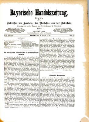 Bayerische Handelszeitung Samstag 3. August 1878