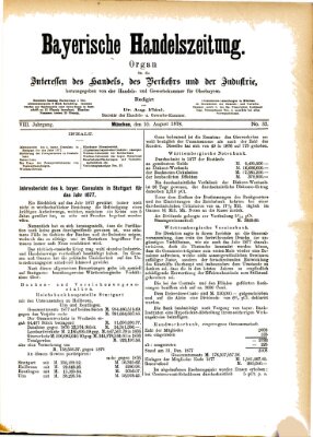 Bayerische Handelszeitung Samstag 10. August 1878