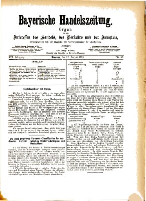 Bayerische Handelszeitung Samstag 17. August 1878