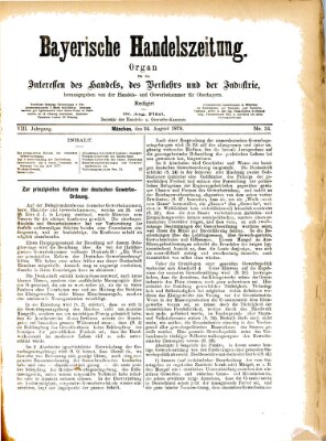 Bayerische Handelszeitung Samstag 24. August 1878