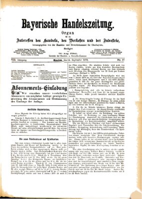 Bayerische Handelszeitung Samstag 14. September 1878