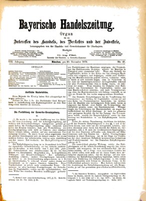 Bayerische Handelszeitung Samstag 30. November 1878