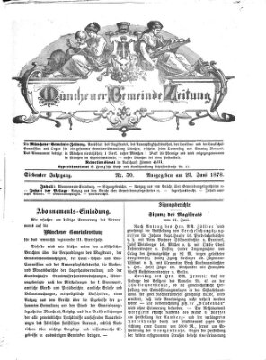 Münchener Gemeinde-Zeitung Sonntag 23. Juni 1878