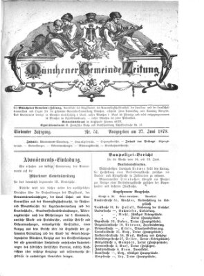 Münchener Gemeinde-Zeitung Donnerstag 27. Juni 1878