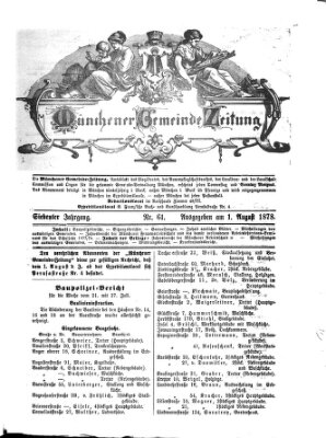 Münchener Gemeinde-Zeitung Donnerstag 1. August 1878