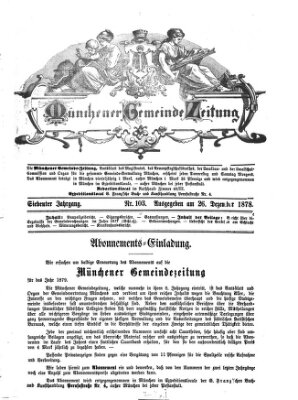 Münchener Gemeinde-Zeitung Donnerstag 26. Dezember 1878