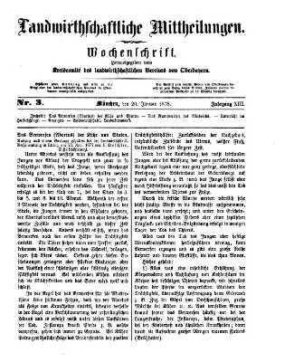 Landwirthschaftliche Mittheilungen Sonntag 20. Januar 1878