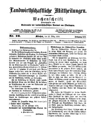 Landwirthschaftliche Mittheilungen Sonntag 10. März 1878