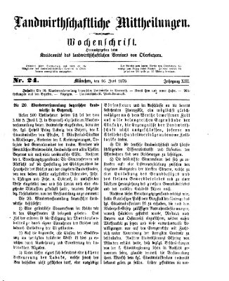 Landwirthschaftliche Mittheilungen Sonntag 16. Juni 1878