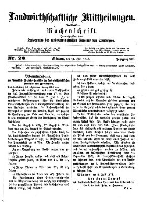 Landwirthschaftliche Mittheilungen Sonntag 14. Juli 1878