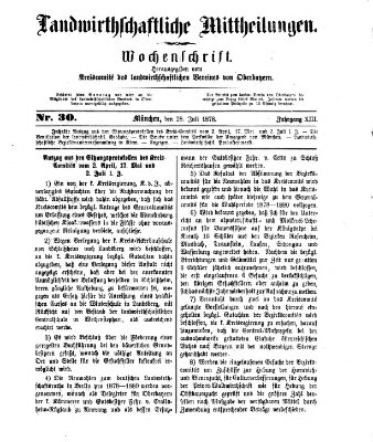 Landwirthschaftliche Mittheilungen Sonntag 28. Juli 1878