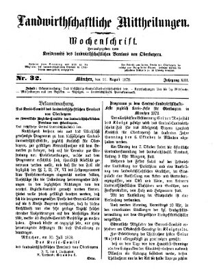 Landwirthschaftliche Mittheilungen Sonntag 11. August 1878