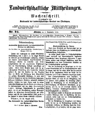 Landwirthschaftliche Mittheilungen Sonntag 1. September 1878