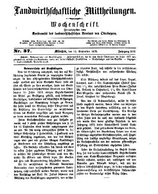 Landwirthschaftliche Mittheilungen Sonntag 15. September 1878