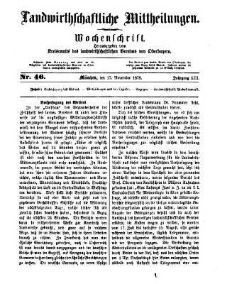 Landwirthschaftliche Mittheilungen Sonntag 17. November 1878